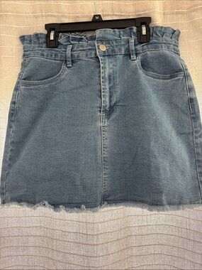 Denim Paperbag Waist Mini Skirt - Light Blue